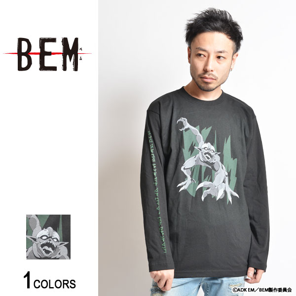 『BEM』ロングTシャツ ベロ ver.（男女兼用）■BEM 妖怪人間ベム アニメ 映画 トップス 長袖Tシャツ クルーネック プリント キャラクター グッズ 缶バッジ ストリート カジュアル メンズ レディース ユニセックス