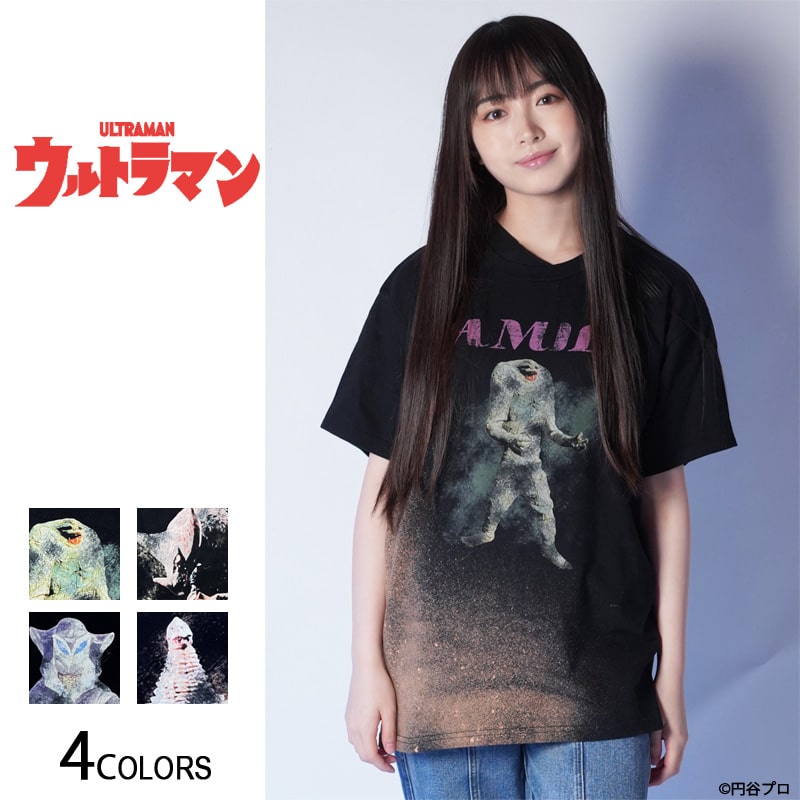 『ウルトラマン』かすれプリント怪獣Tシャツ (男女兼用）■ULTRAMAN トップス 半袖Tシャツ クルーネック プリント ストリート キャラクター グッズ メンズ レディース ユニセックス 特撮