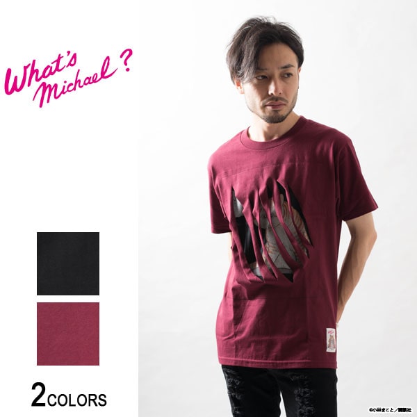 【楽天ランキング入賞商品】『What’s Michael 』マイケル スラッシュ Tシャツ（男女兼用）■ホワッツマイケル 栄喜プロデュース SIAM SHADE シャムシェイド ネコ 猫 キャット CAT グッズ アパレル 服 キャラクター 漫画 プリント ダメージ クルーネック 缶バッジ