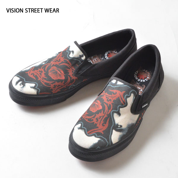 ビジョン 【楽天ランキング入賞商品】VISION STREET WEAR（ヴィジョン ストリート ウェア）バンドカスタムスリッポン（ローズ）■スリッポン 靴 スニーカー バンド ロック ROCK 薔薇 ローズ プリント ストリート カジュアル メンズ レディース ユニセックス