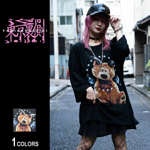 BM×Bear DollグラフィックビッグTシャツ（男女兼用）■ トップス ロンT ロングtシャツ 