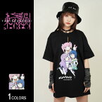 【東京裏側】メンヘラちゃんC Tシャツ（男女兼用）■トップス 半袖Tシャツ クルーネック 江崎びす子 メンヘラちゃん ビッグシルエット ルーズ イラスト ガール 女の子 プリント ロリータ ゴスロリ やみかわ 病みかわ ヴィジュアル系 V系 メンズ レディース ユニセックス