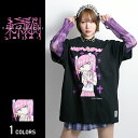 《ノベルティプレゼント中》東京裏側(トウキョウウラガワ)メンヘラチャンF Tシャツ(男女兼用)■トップス 半袖 キャラクター 原宿 クルーネック ビッグシルエット ヤミカワ モード カジュアル メンズ レディース ユニセックス