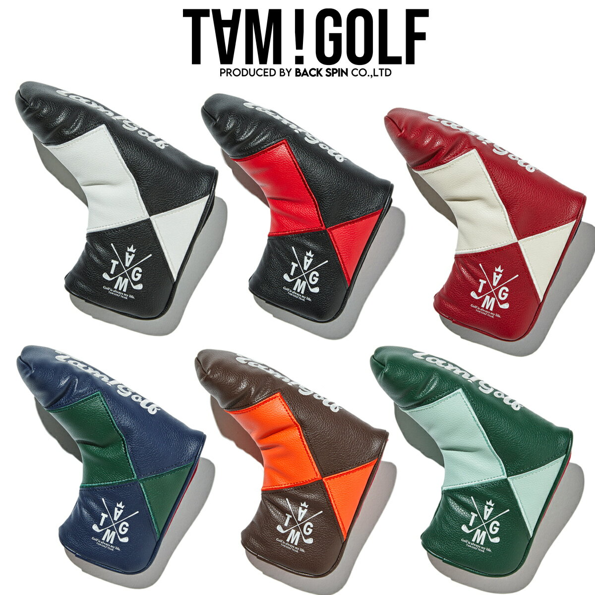 楽天バックスピンゴルフ ヘッドカバー パター【TAMGOLF】合皮 ダイヤ柄 パッチワーク パター用 ピンタイプ ヘッドカバー おしゃれ シンプル かっこいい 可愛い タムゴルフ ヘッドカバー メンズ レディース プレゼント PU DIAMOND HEAD COVER FOR PUTTER CLUB PING TYPE【新商品】