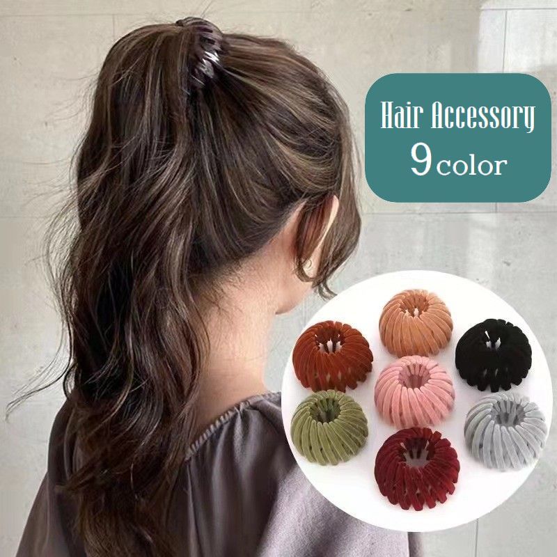 乐天商城 - ヘアクリップ ポニーリング レディース ヘアアクセサリー 髪留め 髪飾り まとめ髪 ヘアアレンジ ベロア調 女性用 婦人用 可愛い おしゃれ ポニーテール お団子 ロングヘア