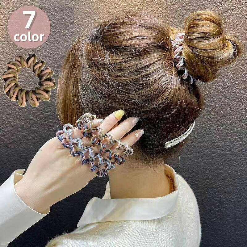 ヘアゴム スプリング 単品 レディース 女性用 ヘアアクセサリー 配色 バイカラー ツイスト ねじり 太め おしゃれ かわいい まとめ髪 ヘアアレンジ ポニーテール ブラック ブラウン ピンク グレー ブルー 黒 茶色 青