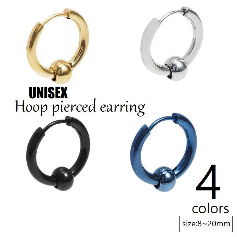 乐天商城 - フープピアス リングピアス 単品 レディース メンズ アクセサリー 片耳用 サークル 輪っか ユニセックス シルバーカラー ゴールドカラー ブラック ブルー 8mm 10mm 12mm 14mm 16mm 18mm 20mm