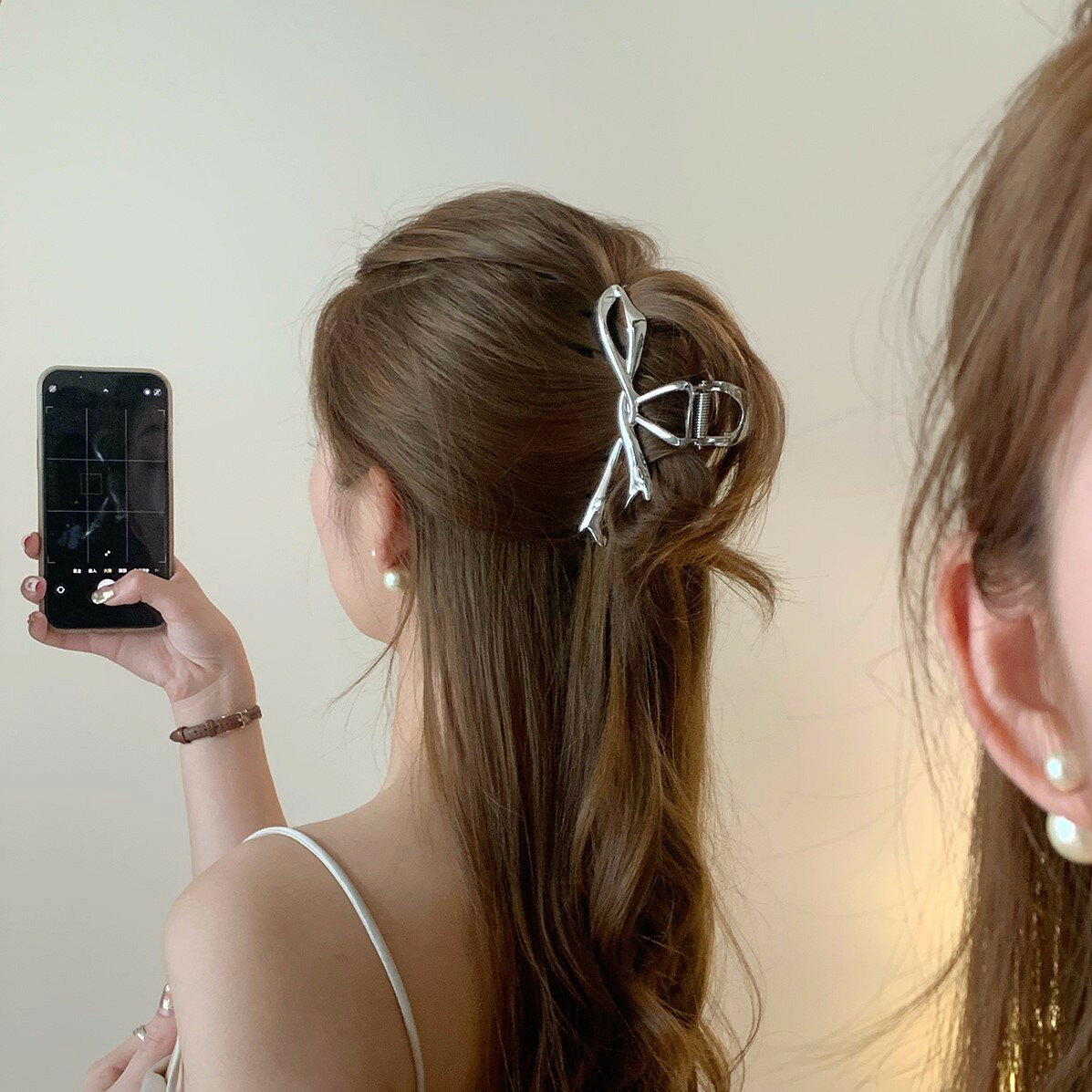 BACKYARD FAMILY バッグタウンのバンスクリップ クロウクリップ ヘアクリップ レディース メタル調 女性 ヘアアクセサリー 髪飾り まとめ髪 リボン シンプル ヘアアレンジ かわいい おしゃれ お出かけ 婦人 大人 仕事 ビジネス｜アングル3