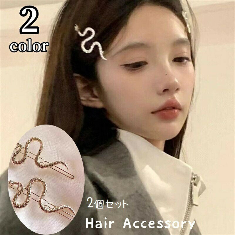 ヘアクリップ 2個セット ヘアアクセサリー レディース 女性 婦人 髪飾り まとめ髪 ヘアアレンジ ヘビ スネーク 大ぶり 大きめ おしゃれ かっこいい シンプル プレゼント 金色 銀色