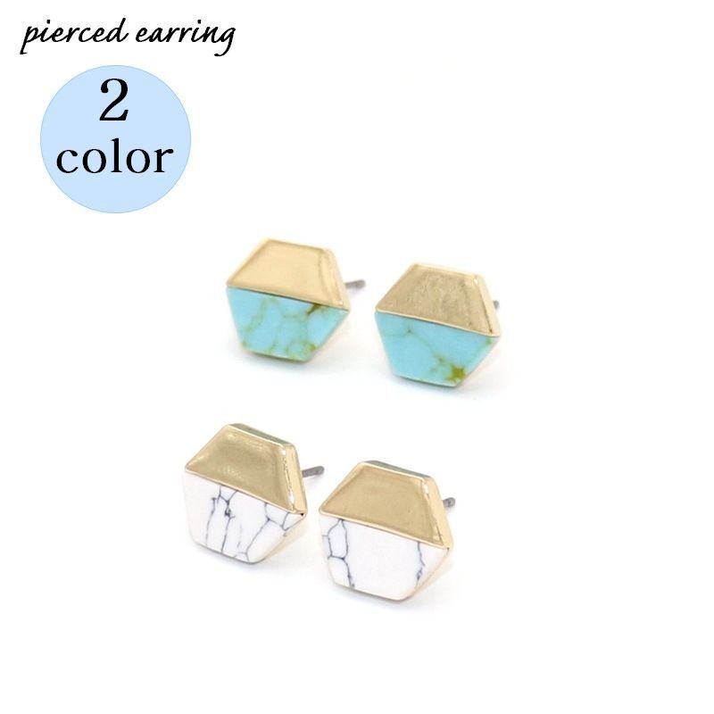Tourmaline - スタッドピアス レディース 女性用 アクセサリー 耳飾り 六角形 ヘキサゴン ターコイズ風 シンプル おしゃれ 上品 かわいい 大人女子 通勤 オフィス おでかけ 普段使い ギフト プレゼント 贈り物