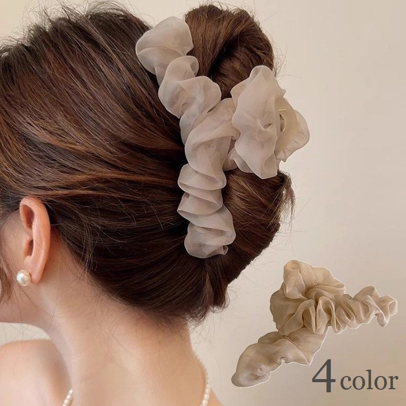 乐天商城 - バンスクリップ ヘアクリップ レディース 女性用 ヘアアクセサリー シフォン シアー 大きめ 大きい ヘアアレンジ おしゃれ かわいい