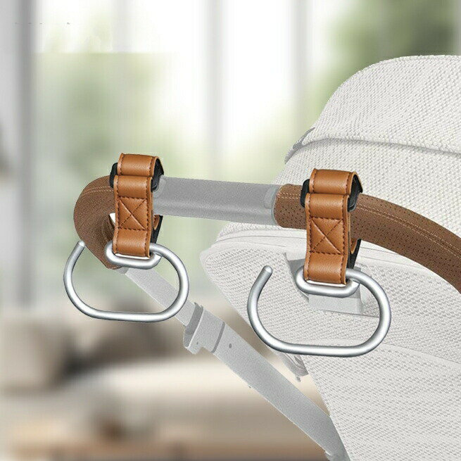 ベビーカー用フック 単品 1個 バギーフック 荷物掛けフック レザー調 簡単取り付け 吊り下げ 車椅子 自転車 便利 シンプル 面ファスナー マジック テープ 買い物 ベビーカーグッズ 2