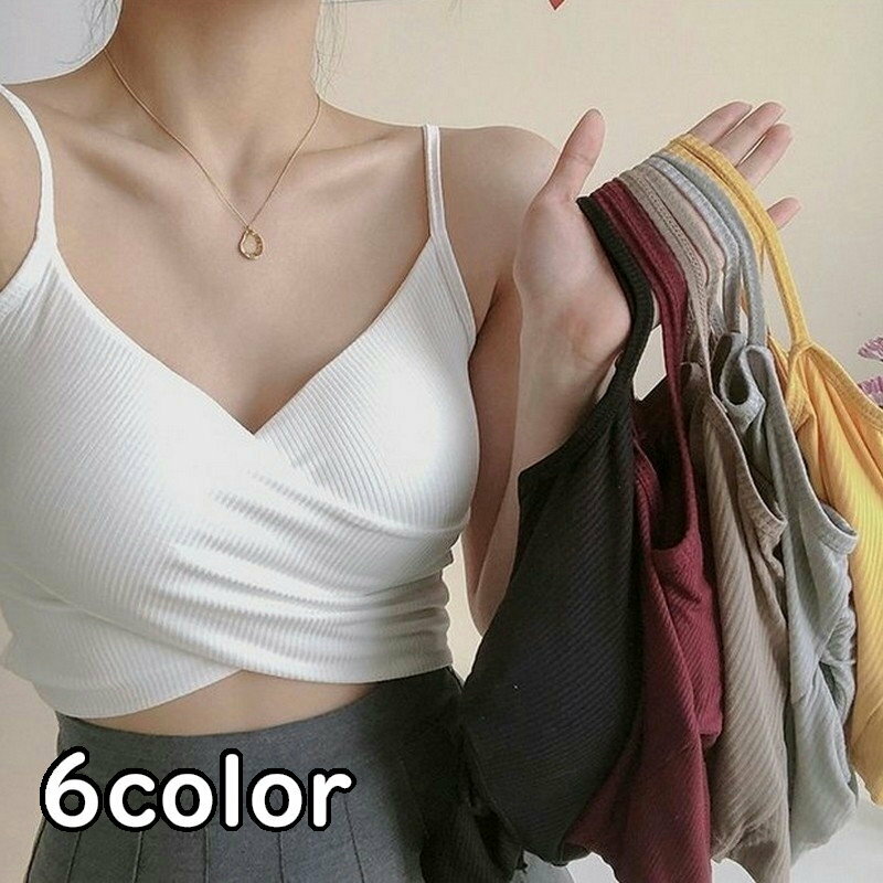 Other - キャミソール パッド付き ブラトップ カップ付きキャミソール ノンワイヤーブラ ハーフトップブラ インナー 女性用 レディース 婦人 パッド入り カシュクール リブ 無地 シンプル 見せブラ リラックス ヨガ ジム おしゃれ かわいい