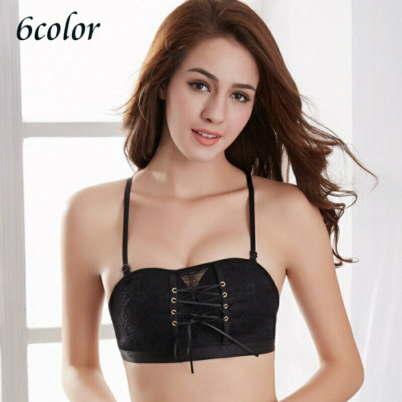 Rakuten - ノンワイヤーブラ ストラップレスブラ 2way ブラジャー 単品 レディース 女性下着 3/4カップ 編み上げ レース リボン インナー おしゃれ かわいい ドレス チューブトップ 背中見せ バッククロス ホルターネック 婦人用 ブラック ホワイト ベージュ