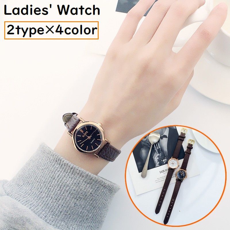 OMEGA - 腕時計 ラウンドウォッチ 女性用 アナログ クオーツ ステンレス レザーバンド 3針 秒針 軽量 スリム 小さめ 小ぶり 華奢