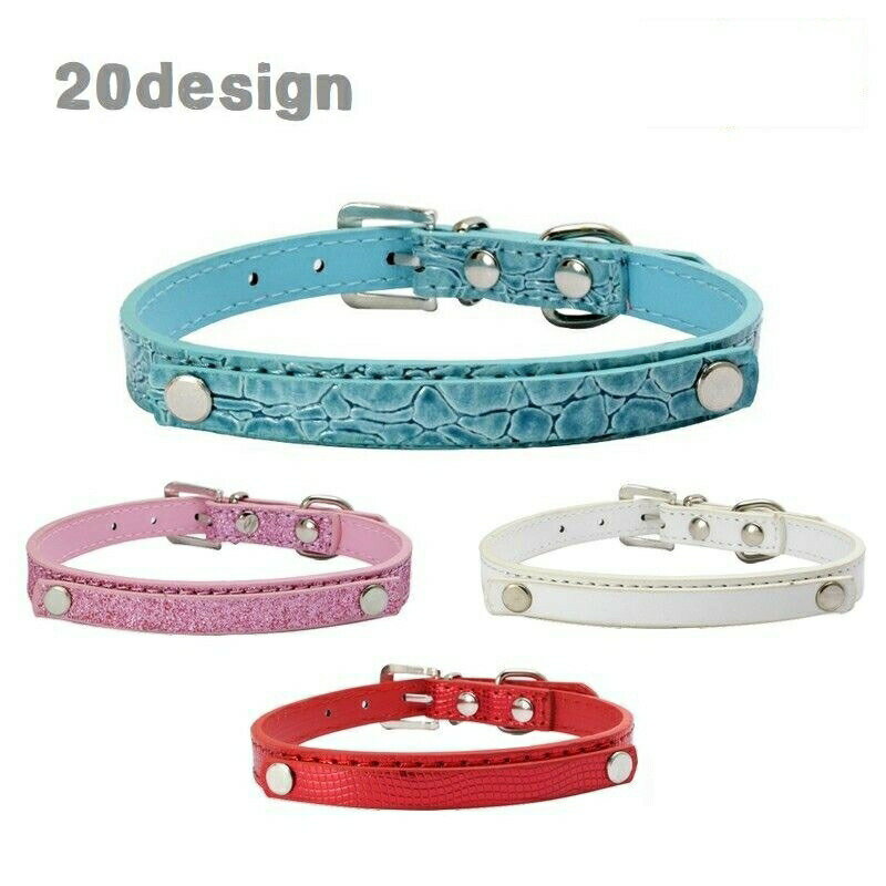 Collars, Harnesses, Leashes - 首輪 犬用 猫用 ペット用品 小型犬 中型犬 カラー ベルトタイプ レザー調 無地 ラメ お散歩 赤 ピンク 青 キラキラ シンプル おしゃれ お出かけ