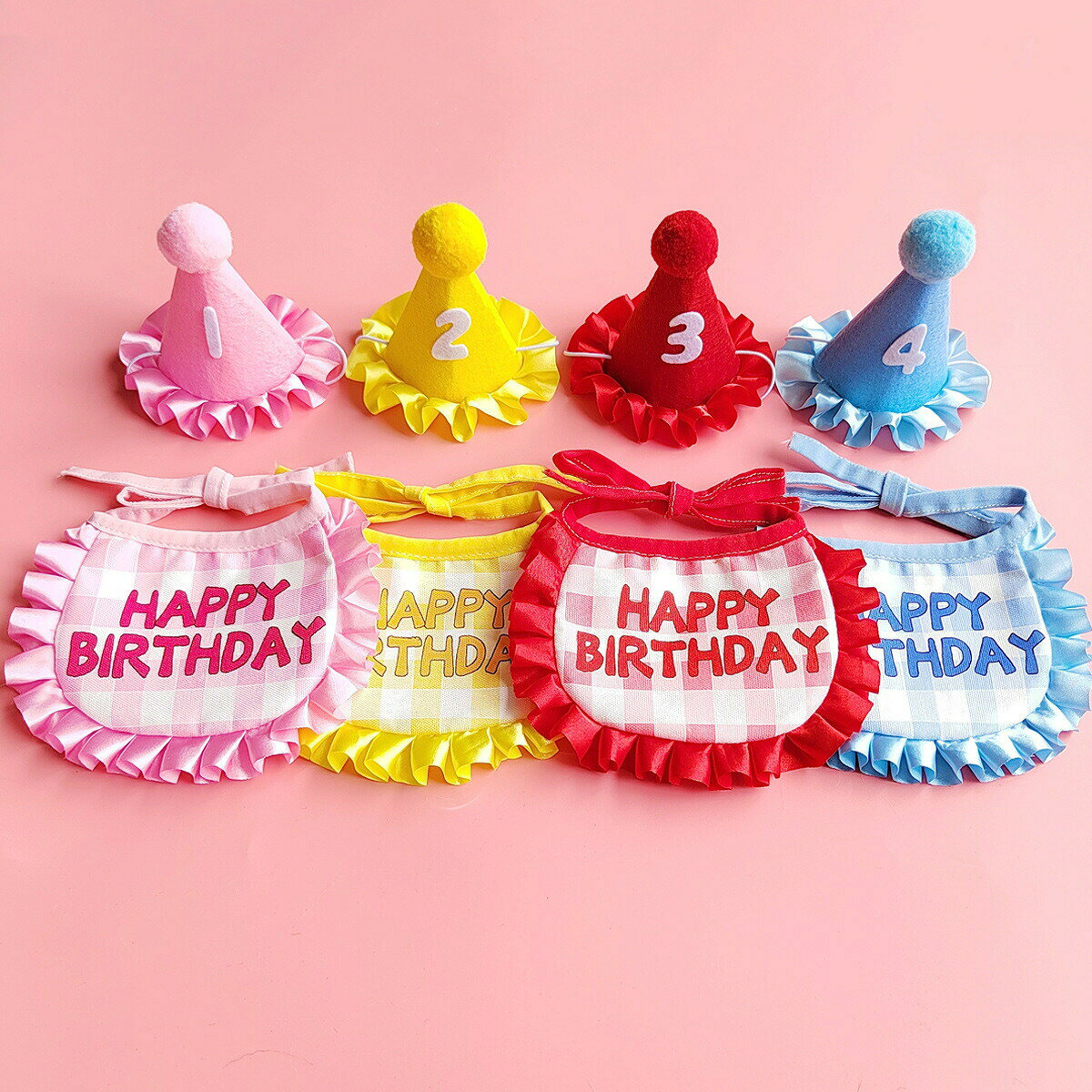 ペット用スタイ 帽子 ナンバーシール 3点セット 犬 猫 ペット用品 誕生日 バースデ...