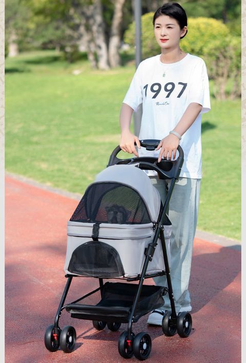 BACKYARD FAMILY バッグタウンのペットカート 犬用 猫用 分離型 ペットキャリー 犬カート カート 取り外し可能 折り畳み 4輪 キャリー バギー ペット用ベビーカー ペット用品 フルカバー メッシュ 無地 シンプル おしゃれ お散歩 通院 いぬ イヌ｜アングル2