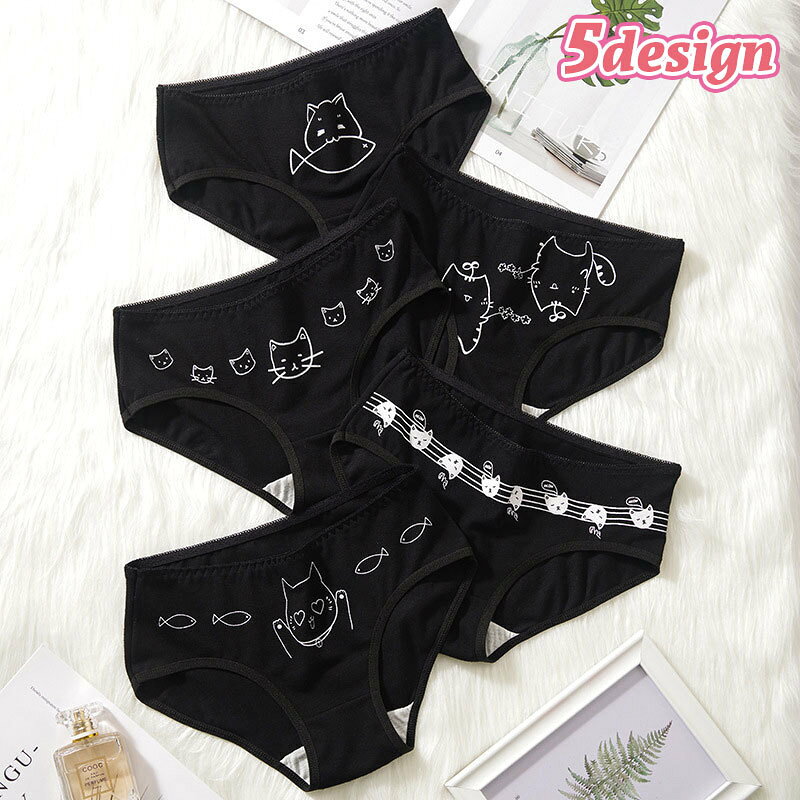 乐天商城 - ショーツ 単品 スタンダードショーツ レディース 女性用 女の子 猫 ネコ キャット プリント パンツ パンティー 下着 インナー 可愛い 黒