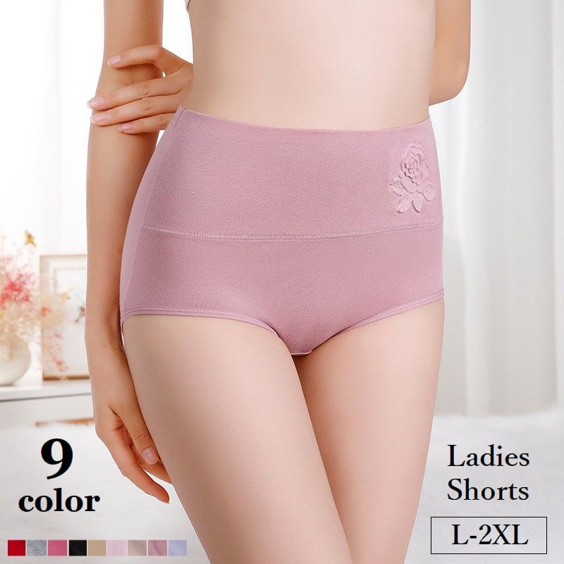 乐天商城 - スタンダードショーツ フルバック レディース パンツ 女性下着 ハイウエスト バラ フラワー ワンポイント パンティー 大きいサイズ 婦人下着 単色 ソリッドカラー L XL 2XL