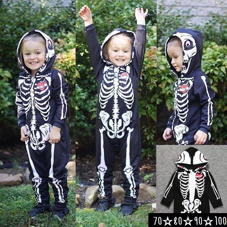 Rakuten - 子供用 ハロウィン衣装 キッズ ハロウィン コスプレ 衣装 つなぎ ジャンプスーツ ロンパース 骸骨 ガイコツ スケルトン 死神 コスチューム 仮装 イベント パーティー