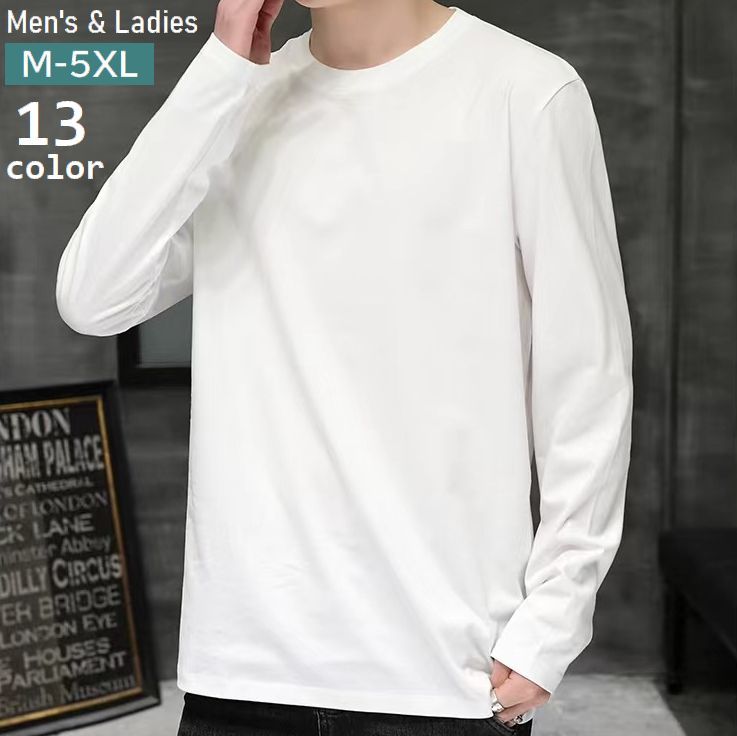 乐天商城 - Tシャツ カットソー 長袖 メンズ レディース 男女兼用 ユニセックス トップス ラウンドネック プルオーバー 大きいサイズ 無地 ソリッドカラー シンプル 男性 女性 着回し カジュアル ラフ 部屋着 M L XL 2XL 3XL 4XL 5XL