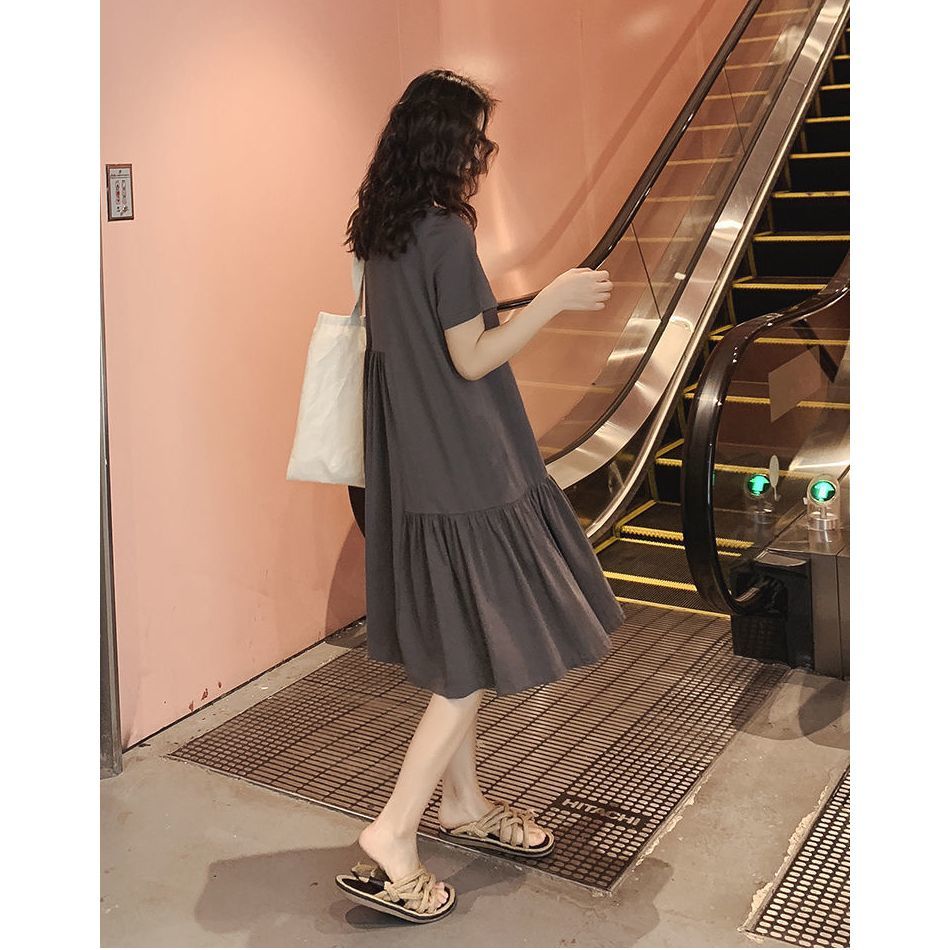 BACKYARD FAMILY バッグタウンのマタニティーワンピース 妊婦 レディース マタニティー ママ 洋服 産前 産後 出産 無地 シンプル 半袖 ミドル丈 フレア Aライン アシンメトリー｜アングル3