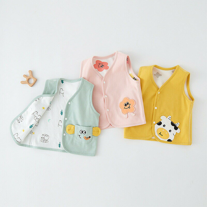 子供服 ベスト ベビー キッズ 前ボタン チョッキ ノースリーブ 赤ちゃん 幼児 プリ...