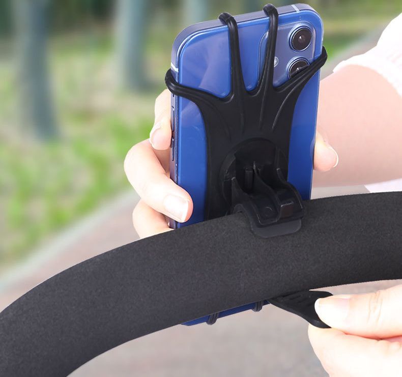BACKYARD FAMILY バッグタウンのスマホホルダー 自転車用 携帯ホルダー シリコン 360度回転 ハンドル取付け 調節可能 伸びる ピッタリ固定 取付け簡単 落下防止 簡単装着 ステム取付け 耐衝撃 ツーリング サイクリング｜アングル2