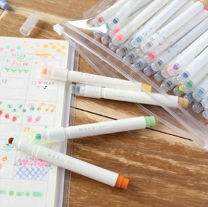蛍光ペン 36種セット 太さ 調節 好評 マルライナー ポーチ付き 書き出しスムーズ ぷにぷに プニプニ 弾力 自由自在 MARU liner まあるい ペン先 太い線 細い線 イラスト 手帳 メッセージ 360度 どこからでも線が引ける backyard-1-10024198 BACKYARD FAMILY バッグタウン サンプル画像3