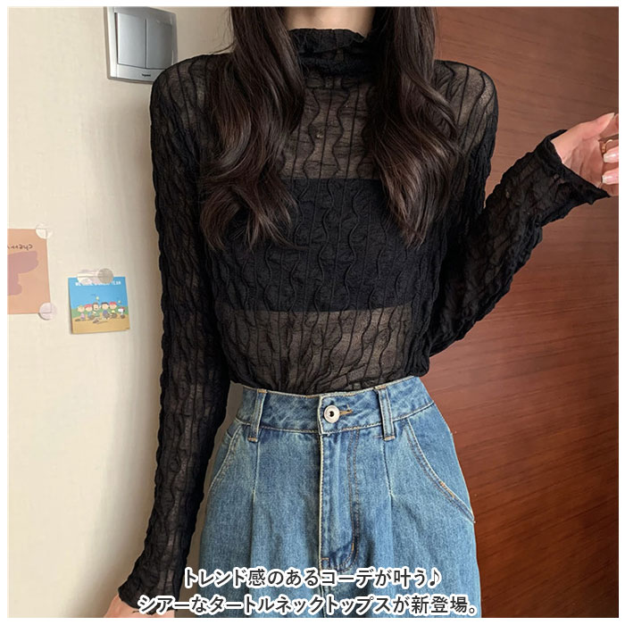 シースルー カットソー レディース 通販 長袖 シャツ 薄手 メッシュ レース シアー タートルネック フリルネック ハイネック 重ね着 レイヤード エレガント 透け カジュアル きれいめ 上品 かわいい トップス backyard-1-10351147 BACKYARD FAMILY バッグタウン サンプル画像2