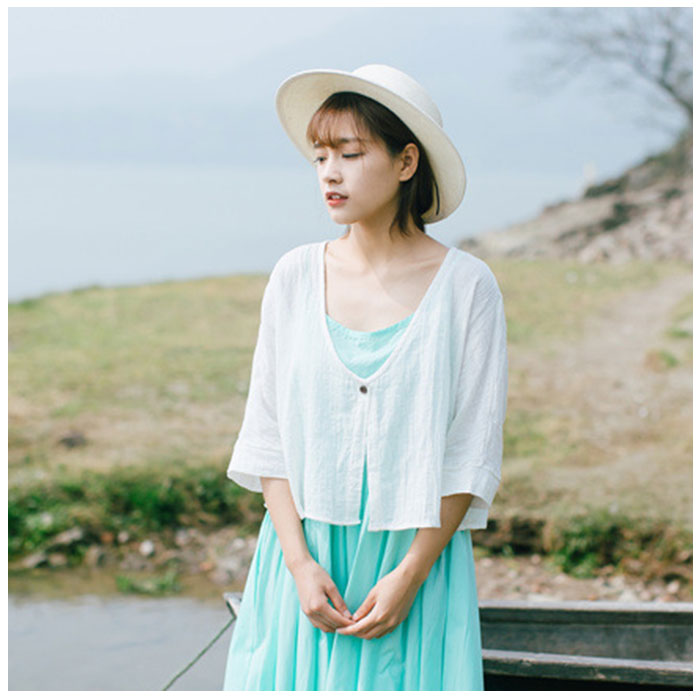 カーディガン ボレロ 半袖 好評 ボレロカーディガン ショートボレロ ショートカーディガン 七分袖丈 ショート丈 アウター 綿麻 リネン 薄手 春 夏 羽織りもの 冷房対策 通勤 通学 ナチュラル シンプル ゆったり マタニティ トップス 3