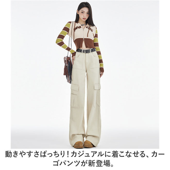 レディース カーゴパンツ デニム 好評 かわいい おしゃれ ワイドパンツ ゆったり きれいめ パンツ ズボン 長ズボン ボトムス ロングパンツ ワークパンツ 体型カバー 作業着 リラックス ワイド ルーズ 太め 楽 動きやすい カジュアル オールシーズン 抜け感 backyard-1-10362785 BACKYARD FAMILY バッグタウン サンプル画像2