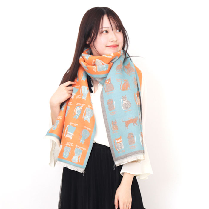 ストール 大判 レディース アニマル ネコ柄 好評 マフラー 大判ストール レディースマフラー ネックウェア レディースストール リバーシブル 大きめ 大きい かわいい 可愛い ねこ柄 猫柄 猫 ねこ ネコ 動物 大人 寒さ対策 通勤 通学 冷え対策 秋 冬