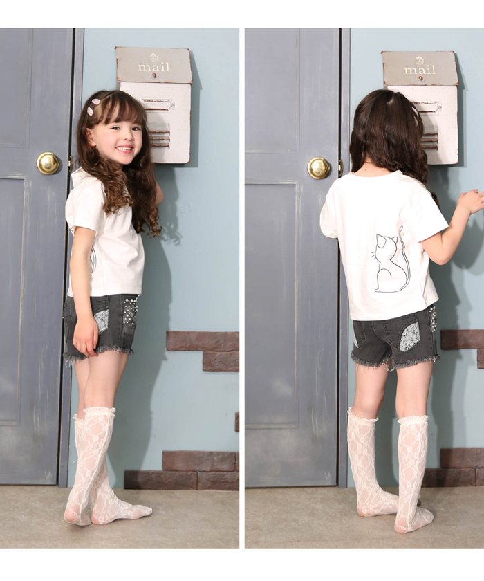 キッズ Tシャツ 半袖 女の子 好評 73062401 カットソー 半袖Tシャツ 夏服 ねこ 猫 ネコ 刺繍 パール シンプル カジュアル 可愛い おしゃれ かわいい オシャレ こども 女子 通園 通学 トップス 子ども服 子供服 キッズファッション