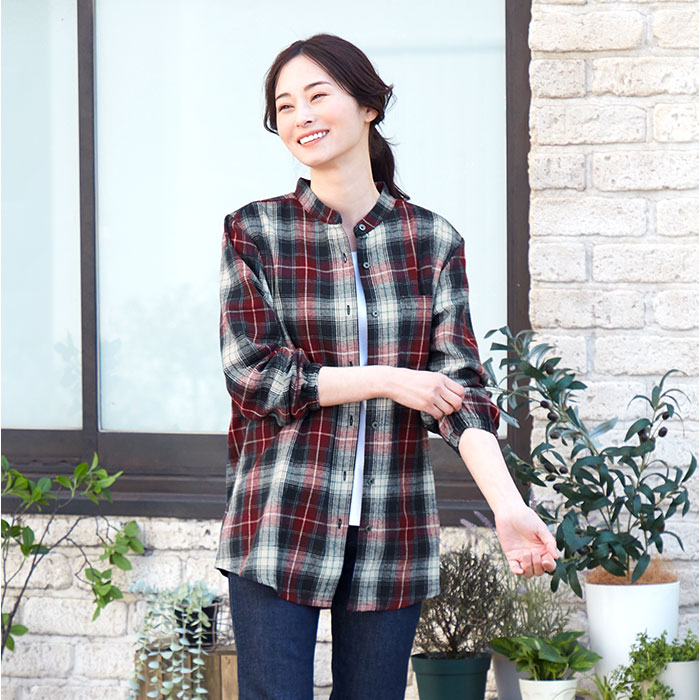 チェックシャツ 裏フリースシャツ 好評 長袖 アウター レディース シャツ オフィス ビジネス 暖かい 秋冬 おしゃれ ロングシャツ カジュアル 長袖シャツ 羽織り ゆったり 体型カバー オフィスカジュアル スタンドカラーシャツ シンプル レディースファッション backyard-1-10377262 BACKYARD FAMILY バッグタウン サンプル画像3