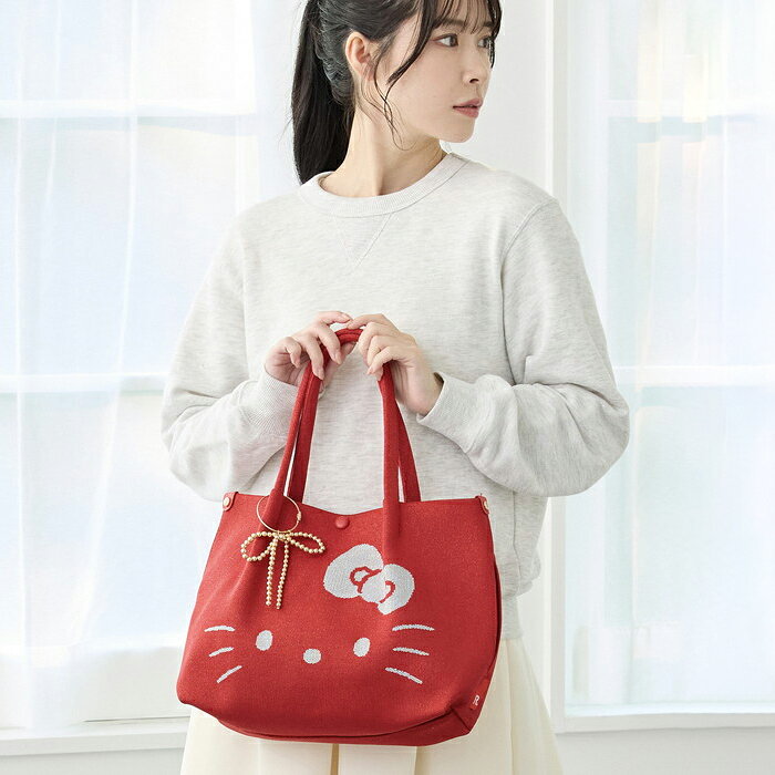 ROOTOTE ルートート トートバッグ 8462 好評 肩掛けバッグ トートバック 横型 軽量 軽い 通勤 サブバッグ DELI デリ キャラクター サンリオ キティちゃん Hello Kitty フェイス 無地 おしゃれ かわいい 刺繍 レディース