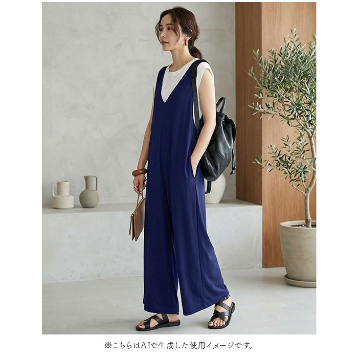 サロペット レディース 好評 パンツ おしゃれ オーバーオール ゆったり きれいめ オールインワン 体型カバー カジュアル ボトムス 無地 シンプル ロングパンツ 春 夏 秋 ワイドパンツ 大人 かわいい ノースリーブ ズボン オフィスカジュアル backyard-1-10406178 BACKYARD FAMILY バッグタウン サンプル画像3