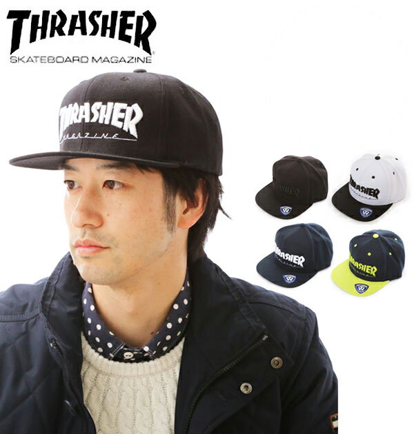 スナップバック THRASHER 帽子 ネイビー ホワイト ブラック THRASHER mag cap スナップバックキャップ Back メンズ 15THC50 スラッシャー キャップ ライム 送料無料 白 黒 MAG logo 平つば Snap CAP メンズ帽子