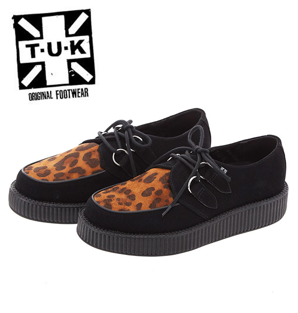 t.u.k ラバーソール TUK 好評 厚底 メンズ レディース V9301 Black Faux Suede & Leopard Creeper 豹柄 ヒョウ柄 レオパード パンク ファッション モッズ ロカビリー 靴 シューズ スニーカー フェイクスエード 軽量 軽い ゲルインソール gel insole 厚底スニーカー ブランド