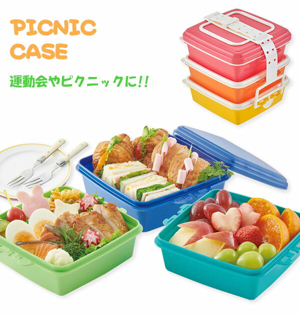 弁当箱 3段 小 通販 重箱 お重 三段 スクエア型 角型 ランチボックス ランチBOX 行楽弁当 ピクニックケース 行楽弁当 コンパクト ファミリーサイズ 家族 運動会 ピクニック 2段とし