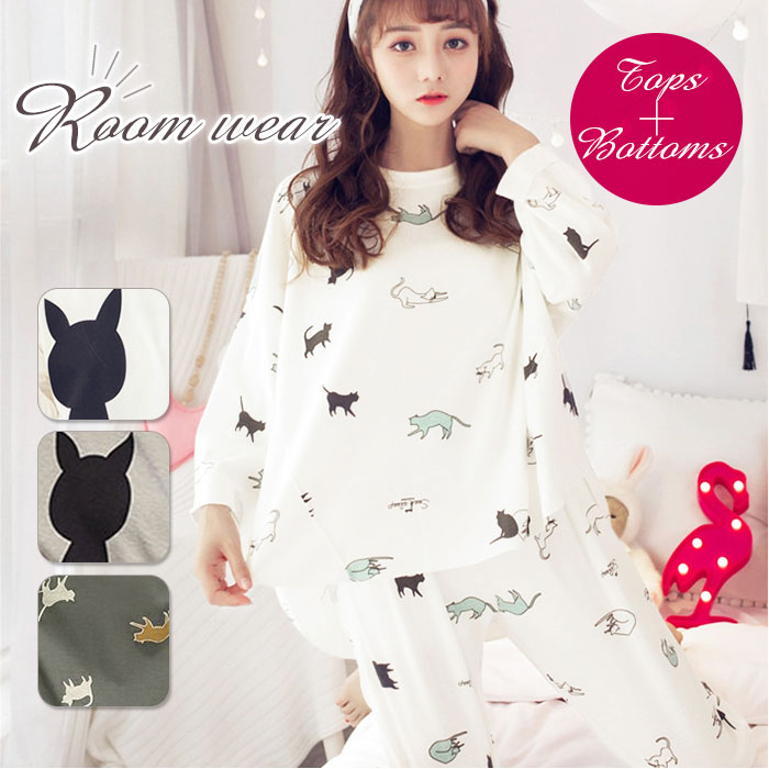 ルームウェア 可愛い 長袖 好評 セット レディース 上下セット かわいい パジャマ 春夏 秋冬 女 ...