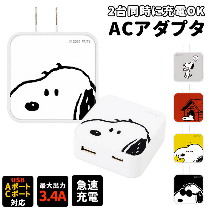 acアダプター usb 好評 usbポート type-c アダプター コンセント タイプc キャラクター グッズ 大人 向け かわいい ピーナッツ スヌーピー ウッドストック 急速充電器 typec グルマンディーズ