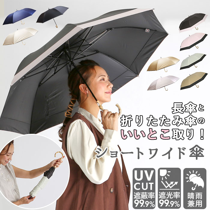 楽天BACKYARD FAMILY バッグタウン日傘 折りたたみ 遮光 晴雨兼用 軽量 通販 HYGGE ヒュッゲ ショートワイド 55cm 手開き UVカット 99.99％ 遮光率99.99％ 遮熱 日焼け対策 熱中症対策 コンパクト おしゃれ 大人 かわいい 通勤 通学 折りたたみ傘 晴雨兼用傘