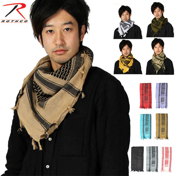 ロスコ 正規品 アフガンストール 秋 チェック マフラー ミリタリー コットン 男性用 メンズ スカ ...