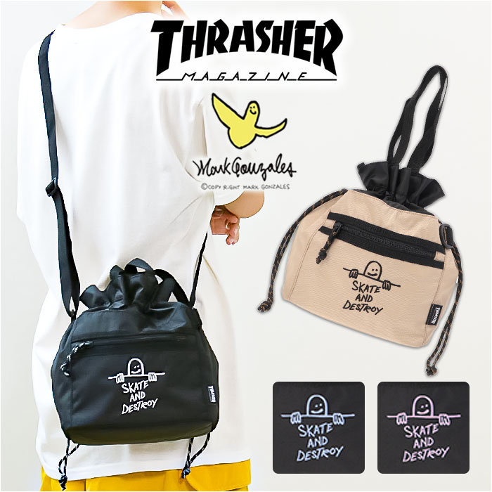 THRASHER スラッシャー ショルダーバッグ 巾着 好評 ショルダー ショルダーバック 巾着バッグ 巾着バック 斜め掛けバッグ 斜め掛けバック 肩掛けバッグ 肩掛けバック 斜め掛け 肩掛け サブバッグ サブバック THR-266 ブランド 男女兼用 メンズ レディース カジュアル