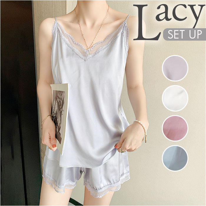 ランジェリー キャミソール ショートパンツ セットアップ レディース 好評 タンクトップ パンツ ス ...