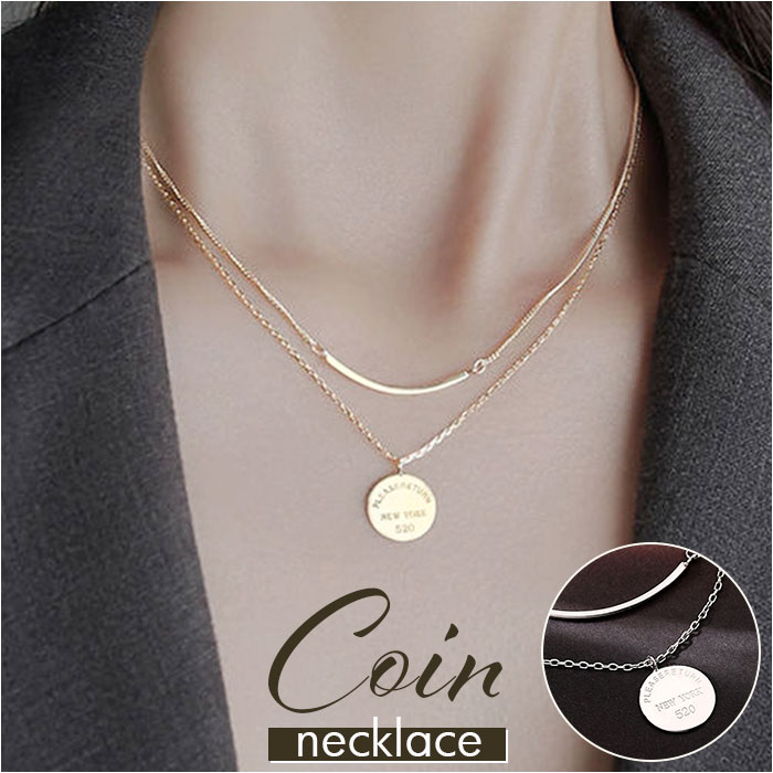 ネックレス レディース シンプル 好評 2連ネックレス ペンダント コインネックレス レディースジュエリー アクセサリー 大人 かわいい おしゃれ 可愛い オシャレ 大人っぽい カジュアル Diamond Hearts ダイヤモンドハーツ nec-029