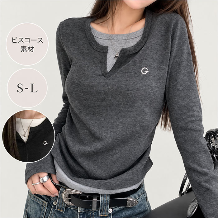 tシャツ レディース 長袖 好評 重ね着風トップス カットソー レイヤード風ロンT カジュアル きれいめ無地 スリムフィット 通学通勤 あったか防寒 秋冬ファッション シンプルベーシック フェミニン 柔らかストレッチ ウンドネック トップス シンプル backyard-1-10426929 BACKYARD FAMILY バッグタウン パッケージ画像