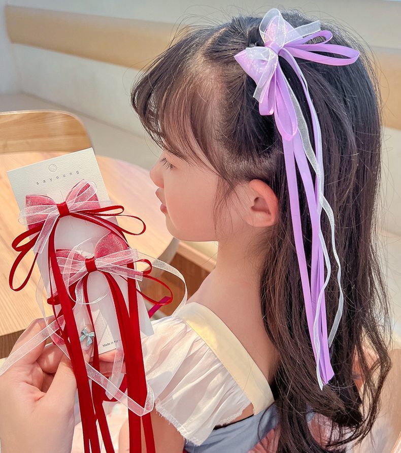 2個セット ヘアクリップ リボン ヘアアクセサリー 子供 キッズ 女の子 髪飾り 髪留...